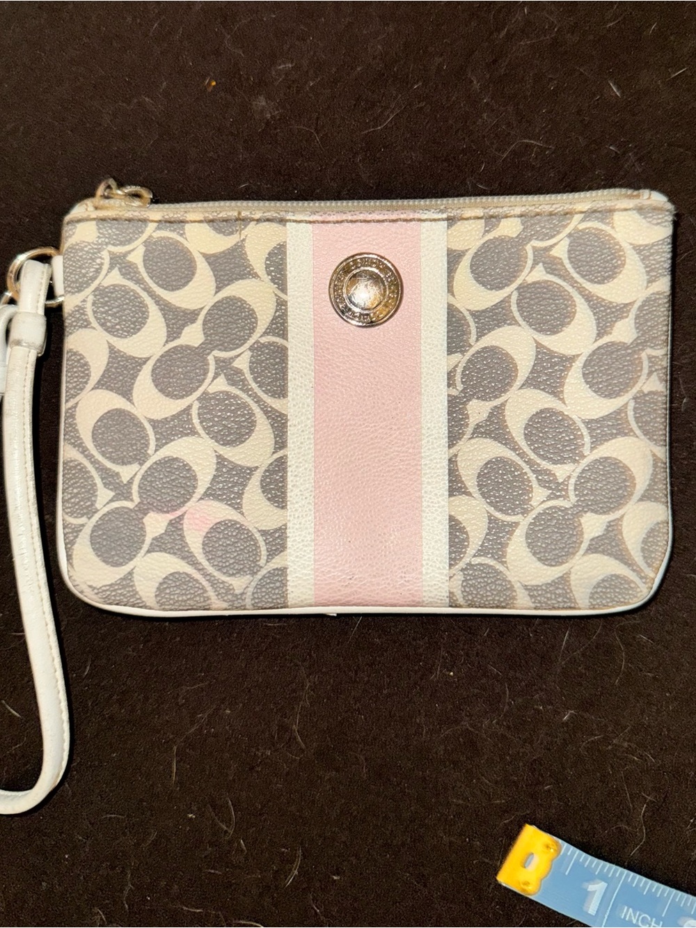 Pink and Cream Signature Wristlet with Gray Monogram